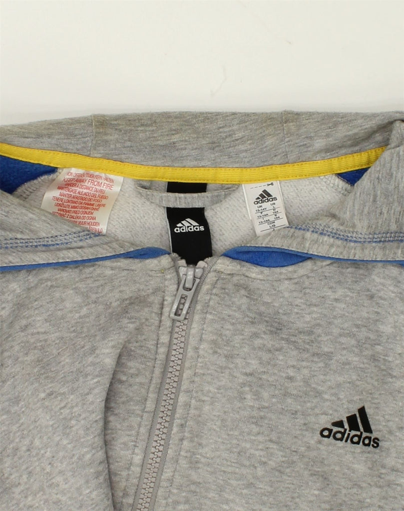 ADIDAS Boys Graphic Zip Hoodie Sweater 13-14 Years Grey Colourblock Cotton | Vintage Adidas | Thrift | Second-Hand Adidas | Used Clothing | Messina Hembry 