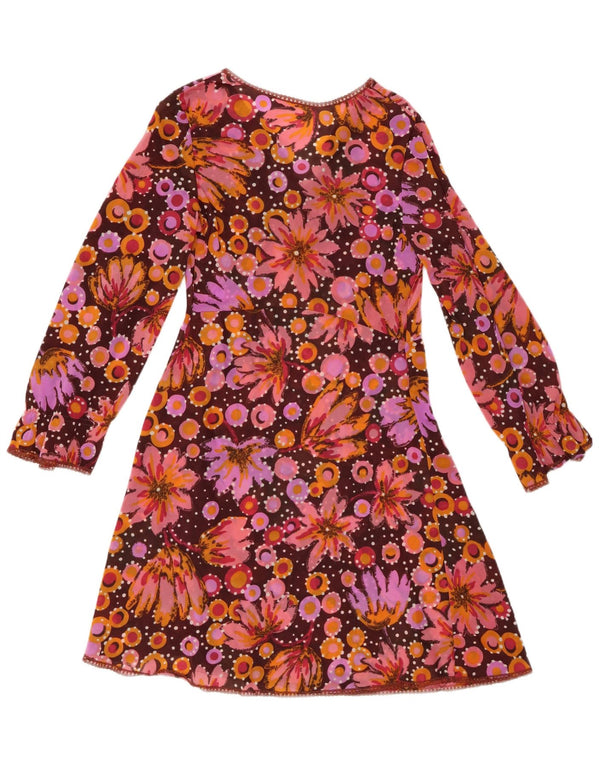 VINTAGE Womens Long Sleeve A-Line Dress UK 8 Small Multicoloured Floral