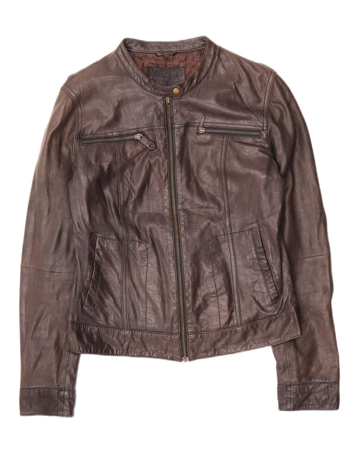 Conbipel Womens Crop Leather Jacket IT 46 Large Black Leather