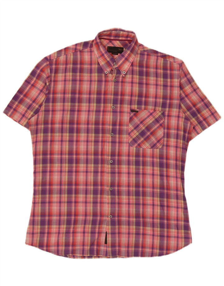Marlboro Classics Mens Short Sleeve Shirt XL Pink Check Cotton