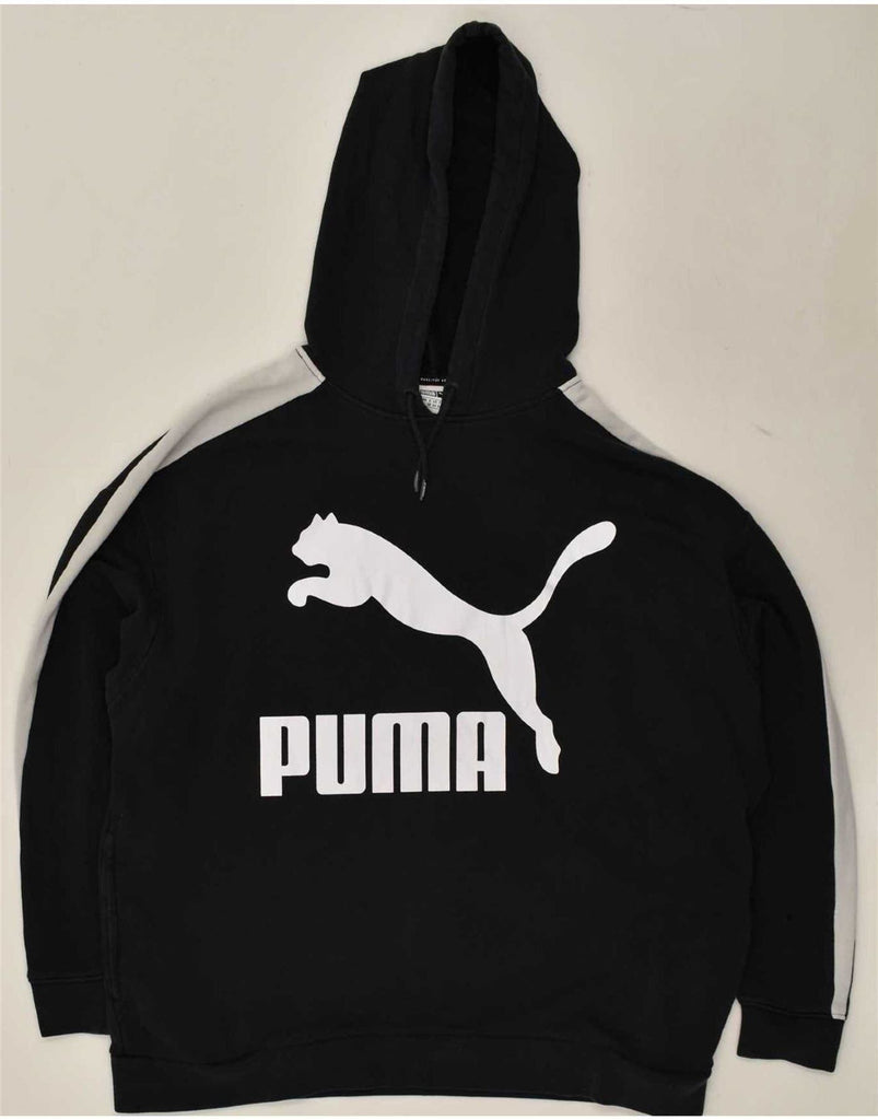 PUMA Womens Oversized Graphic Hoodie Jumper UK 14 Large  Black Cotton Vintage Puma and Second-Hand Puma from Messina Hembry 