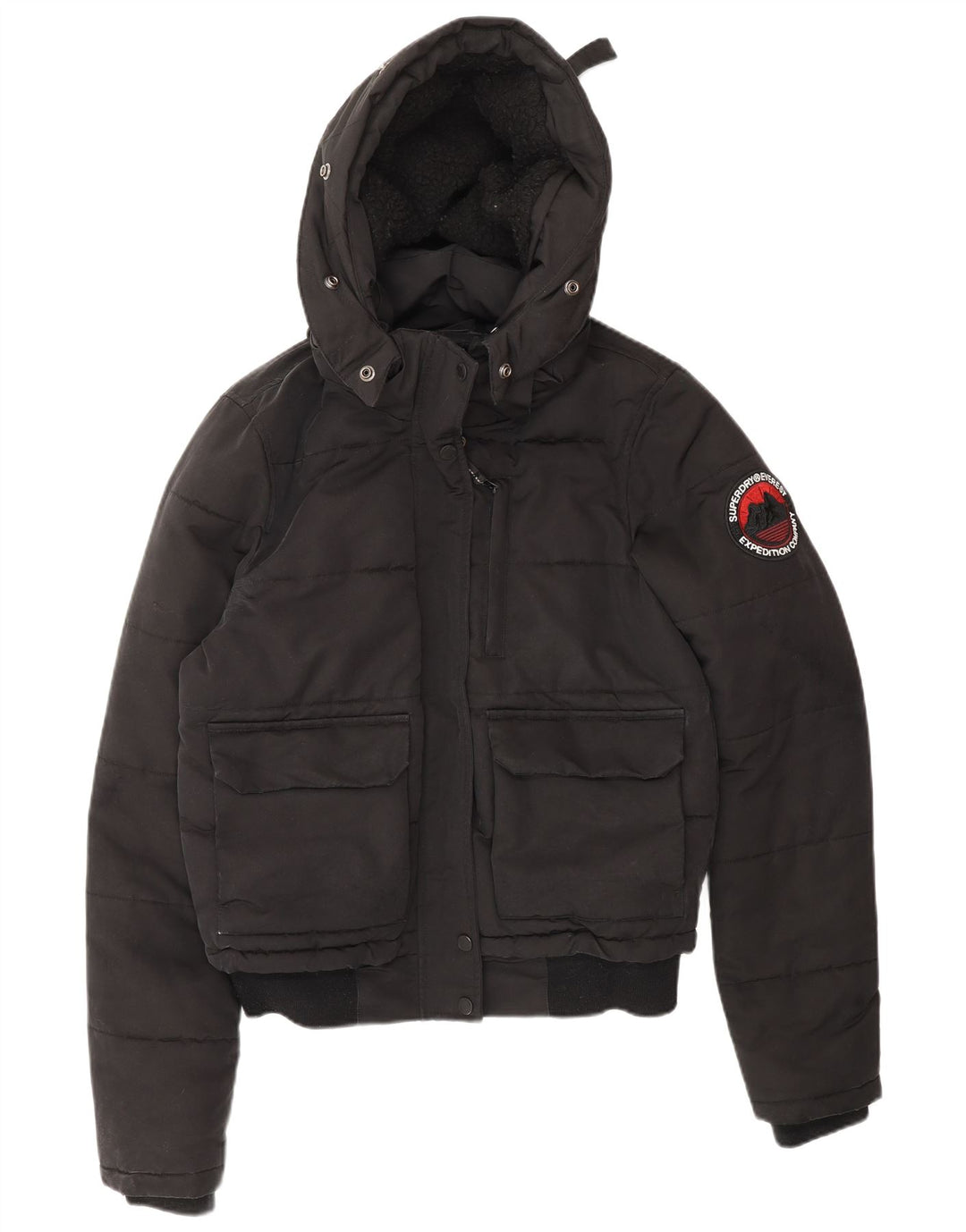 Superdry Womens Hooded Loose Fit Padded Jacket UK 10 Small Black Winter