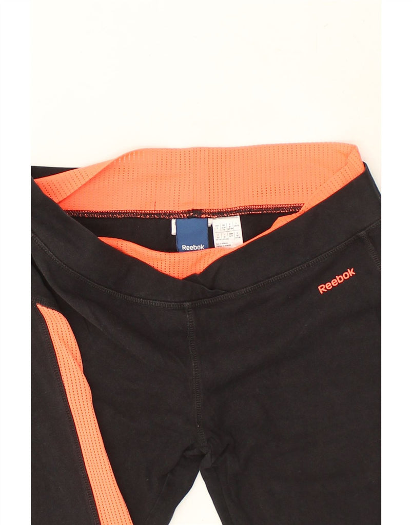 REEBOK Womens Capri Tracksuit Trousers UK 8/10 Small Black Cotton | Vintage Reebok | Thrift | Second-Hand Reebok | Used Clothing | Messina Hembry 