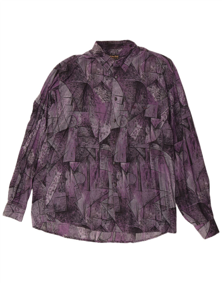 Walter Wolf Mens Shirt Size 43 Large Purple Geometric Viscose