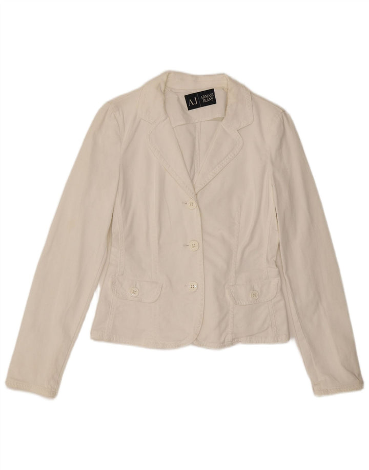 ARMANI JEANS Womens Crop 3 Button Blazer Jacket UK 10 Small White