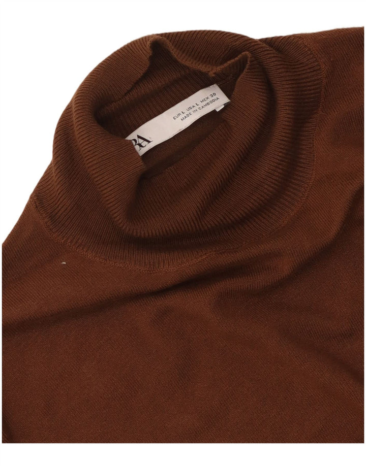 Zara Womens Turtle Neck Jumper Sweater UK 14 Large Brown