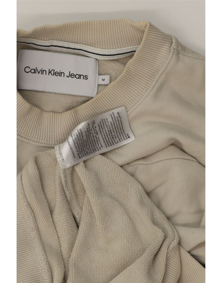 Calvin Klein Jeans Mens Graphic Sweatshirt Jumper Medium Off White Cotton