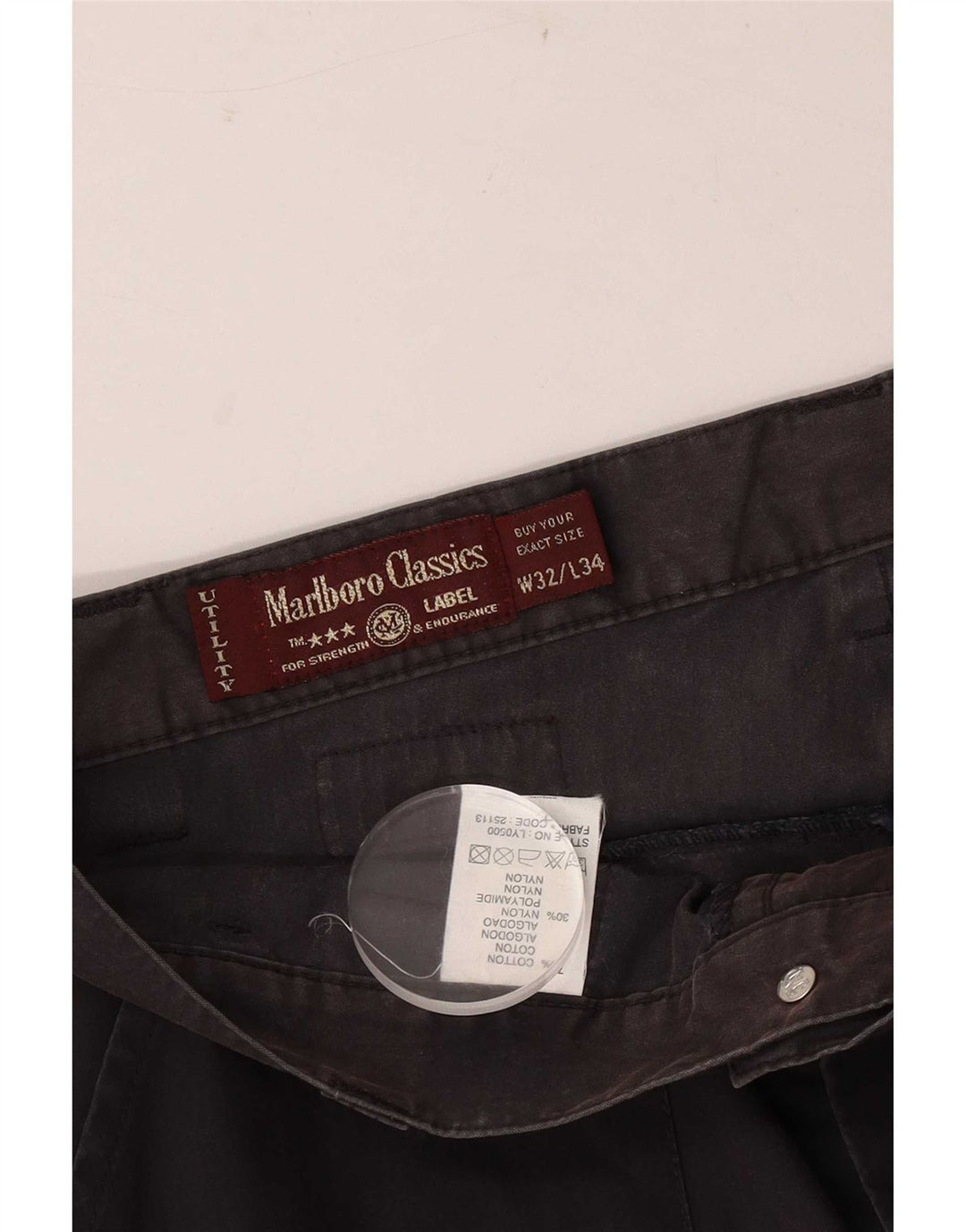 Marlboro Classics Mens Straight Cargo Trousers W32 L28 Black Cotton