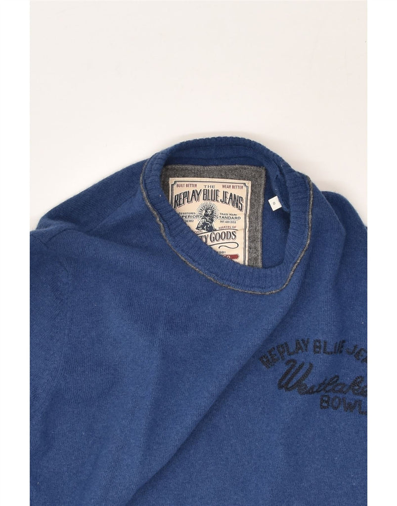 REPLAY Mens Crew Neck Jumper Sweater Small Blue Wool | Vintage Replay | Thrift | Second-Hand Replay | Used Clothing | Messina Hembry 