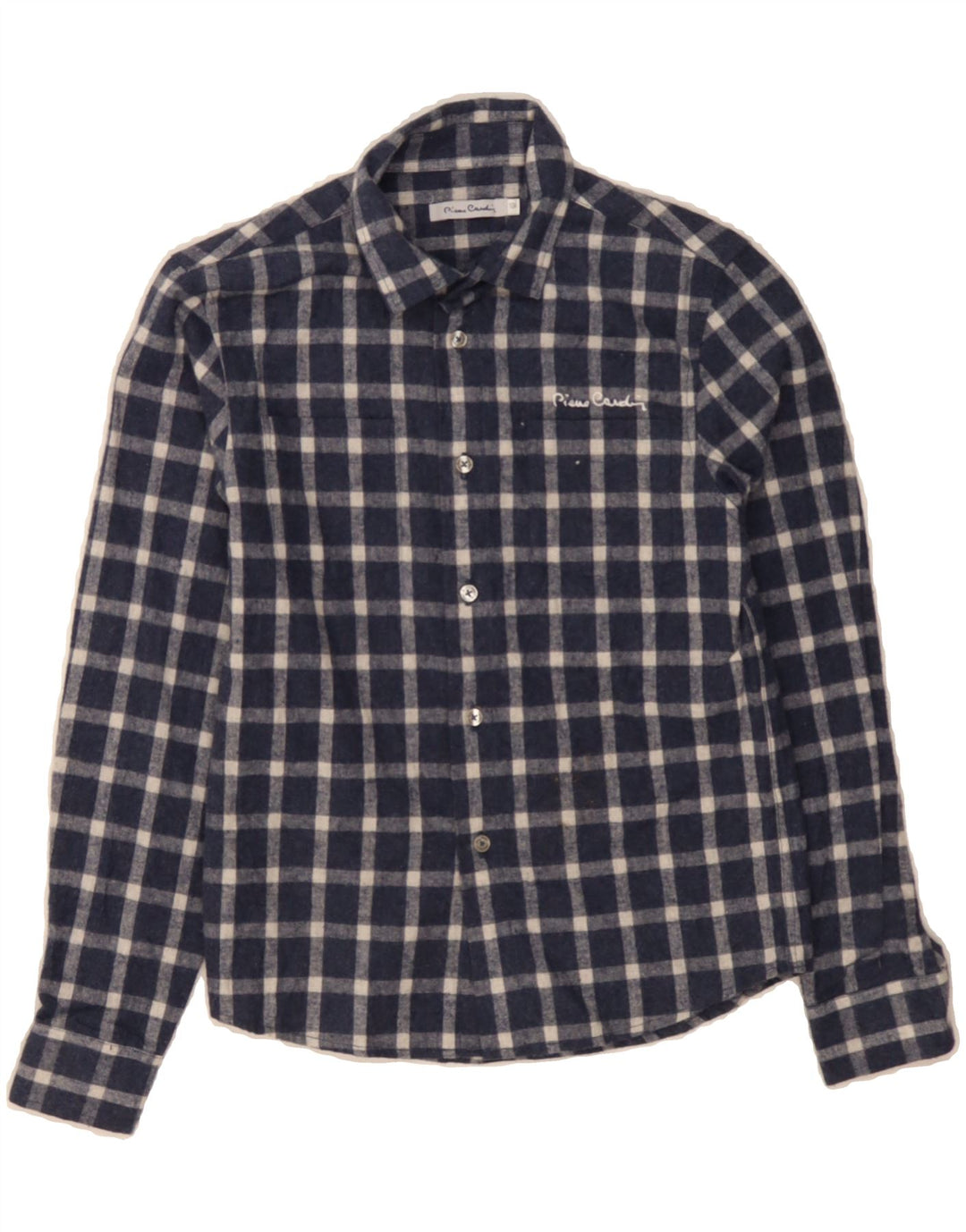 PIERRE CARDIN Boys Shirt 9-10 Years Navy Blue Check Cotton Vintage Pierre Cardin and Second-Hand Pierre Cardin from Messina Hembry 