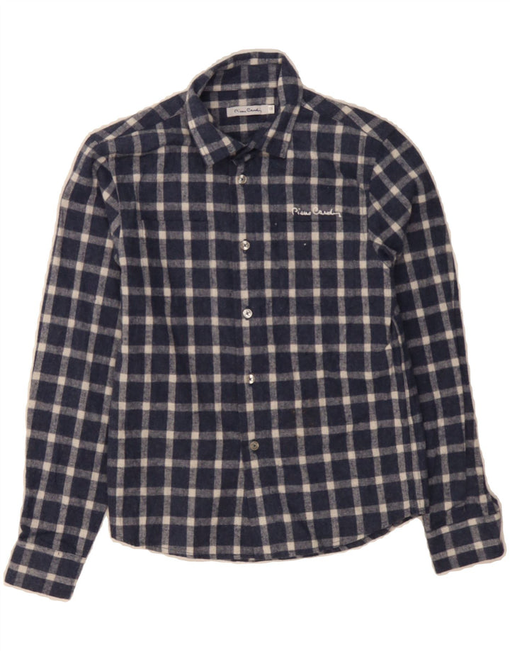 PIERRE CARDIN Boys Shirt 9-10 Years Navy Blue Check Cotton Vintage Pierre Cardin and Second-Hand Pierre Cardin from Messina Hembry 