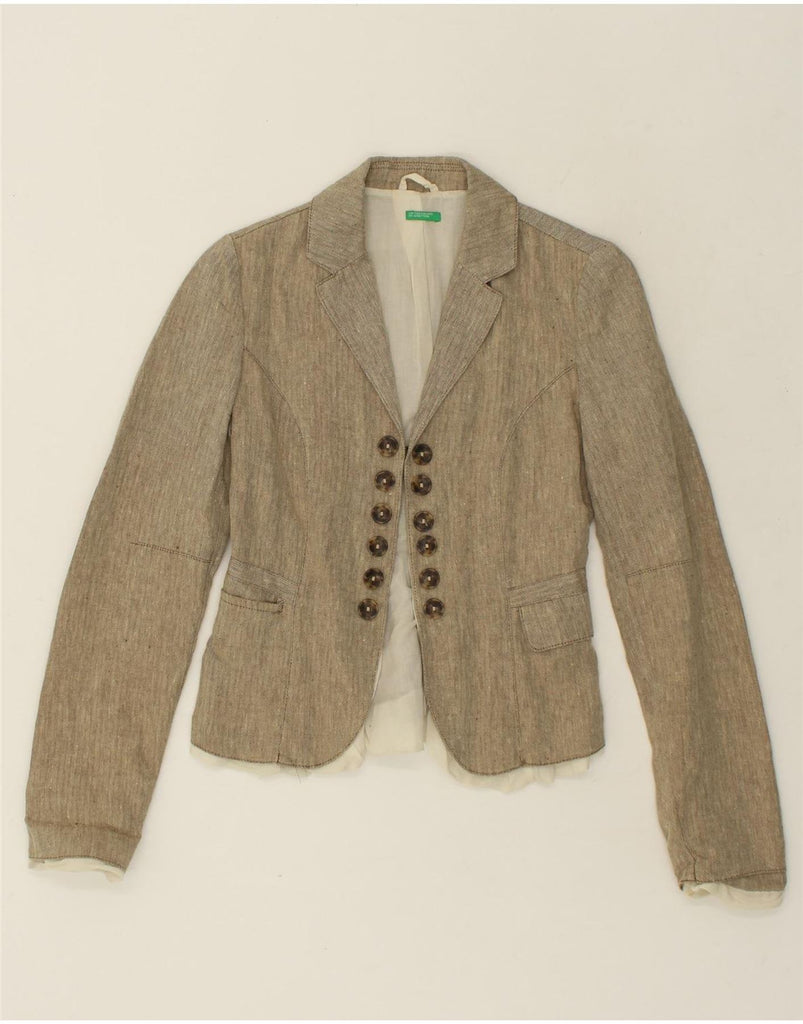 BENETTON Womens Blazer Jacket IT 40 Small Beige Herringbone Cotton | Vintage Benetton | Thrift | Second-Hand Benetton | Used Clothing | Messina Hembry 