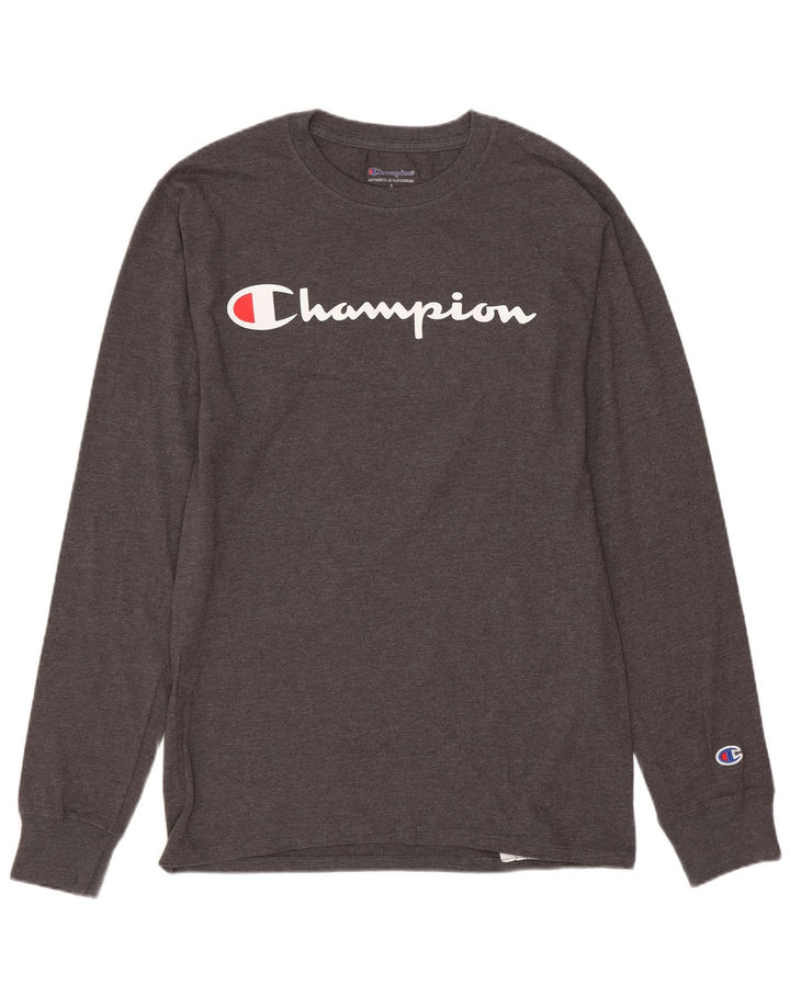 Champion Mens Graphic Top Long Sleeve Small Grey Cotton