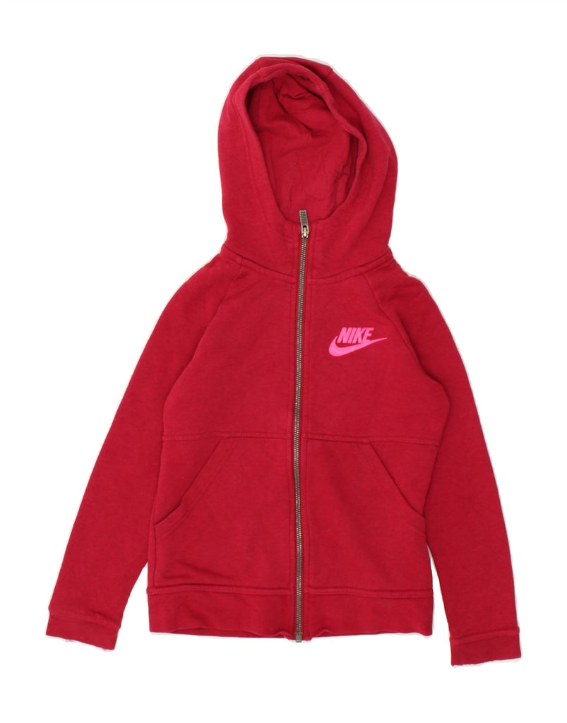 NIKE Girls Zip Hoodie Sweater 8-9 Years Red Cotton | Vintage Nike | Thrift | Second-Hand Nike | Used Clothing | Messina Hembry 