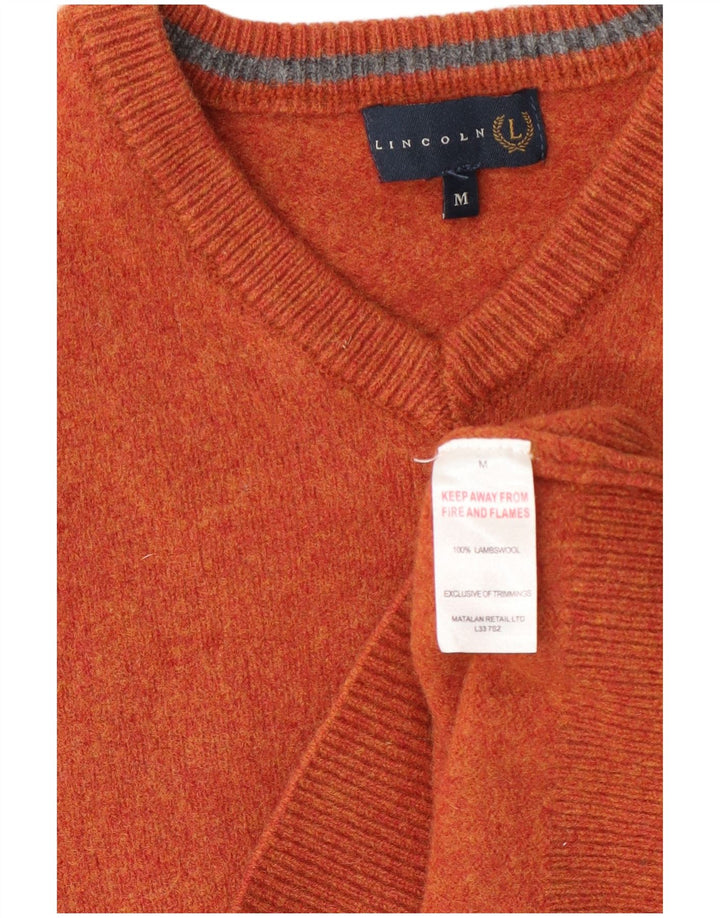 Lincoln Womens V-Neck Jumper Sweater UK 14 Medium Orange Wool
