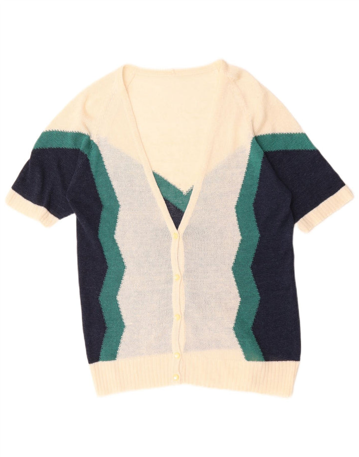 Vintage Womens Cardigan Sweater UK 12 Medium Off White Colourblock