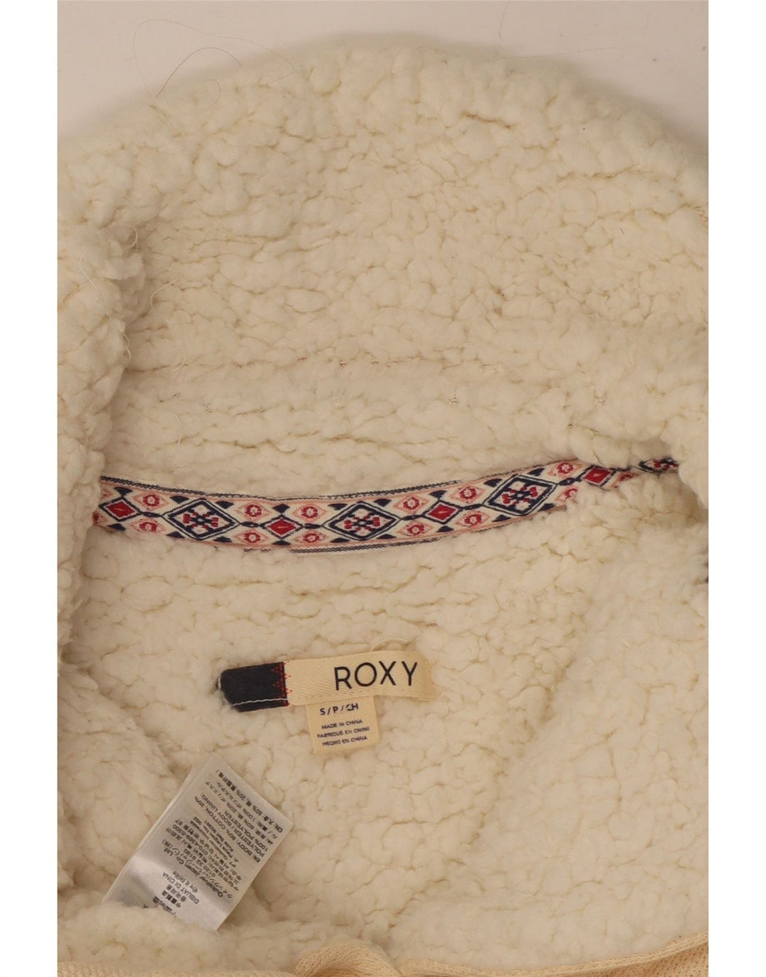 ROXY Womens Sherpa Tracksuit Top Jacket UK 10 Small Off White Cotton