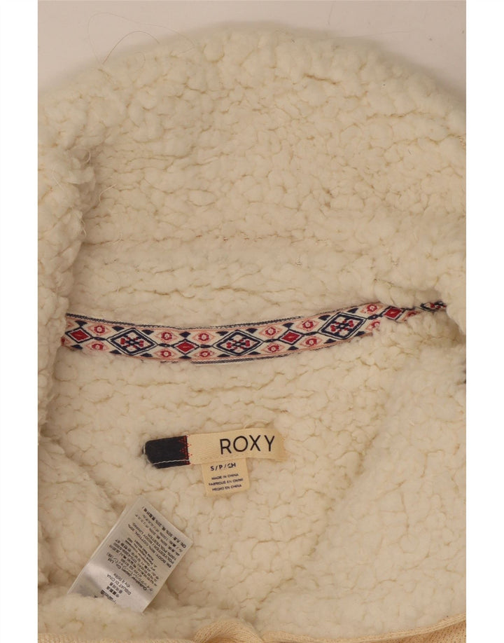 ROXY Womens Sherpa Tracksuit Top Jacket UK 10 Small Off White Cotton