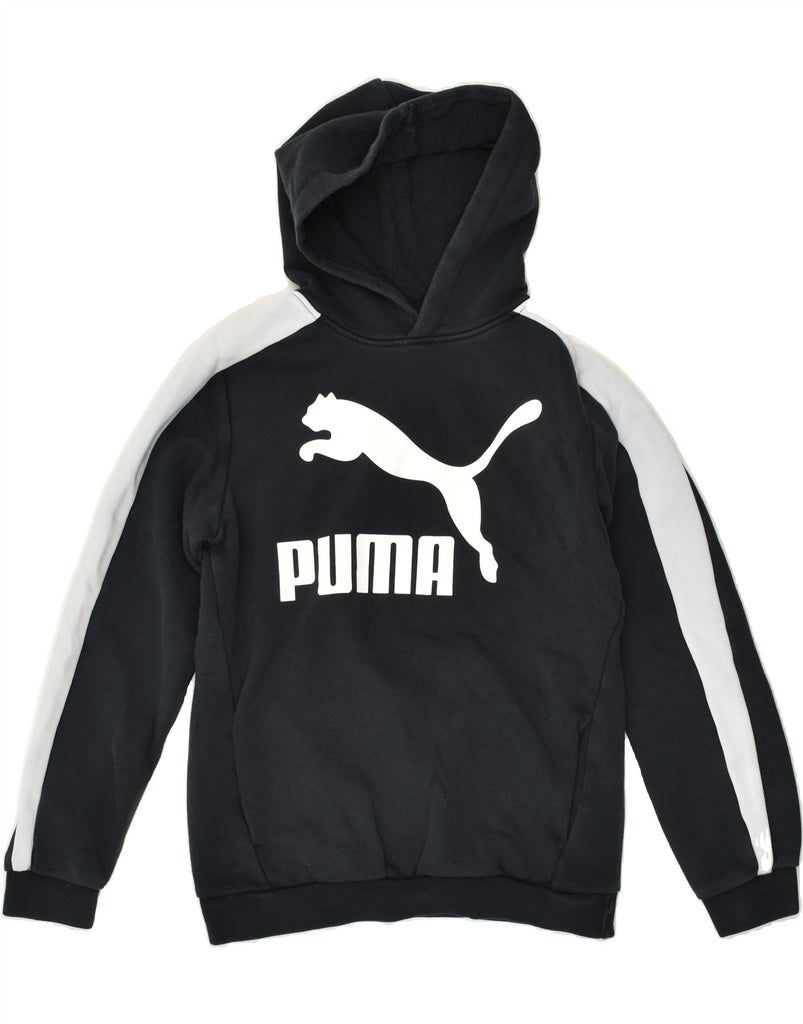 PUMA Boys Graphic Hoodie Jumper 13-14 Years Black Cotton | Vintage Puma | Thrift | Second-Hand Puma | Used Clothing | Messina Hembry 