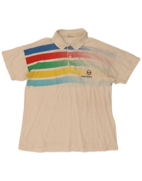 Sergio Tacchini Mens Polo Shirt IT 52 Large Off White Striped Cotton