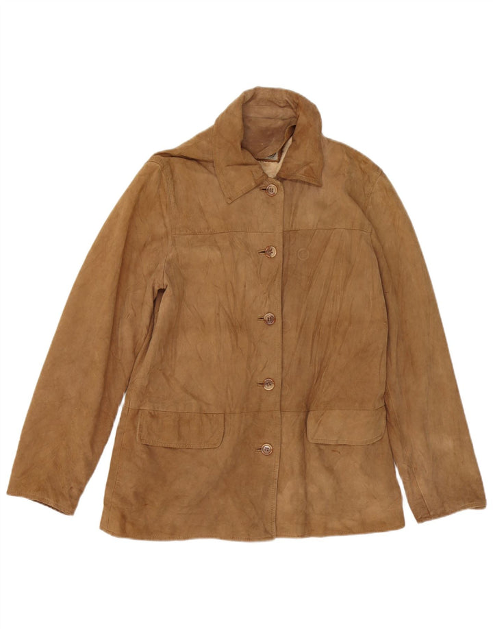 VINTAGE Womens Suede Jacket IT 42 Medium Brown Leather