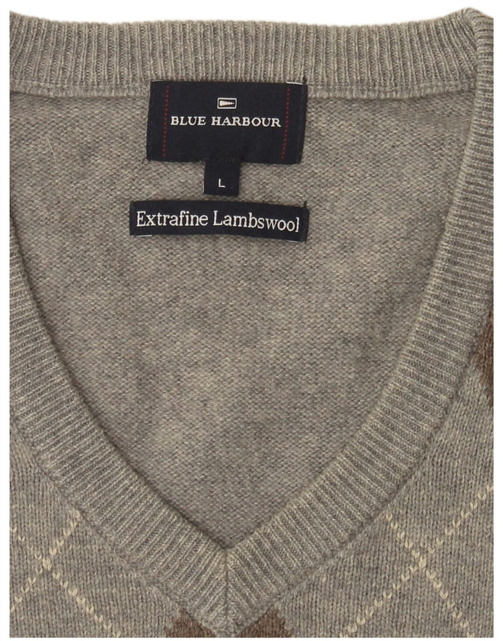 Blue Harbour Mens Vest Tank Top Large Grey Argyle/Diamond Lambswool