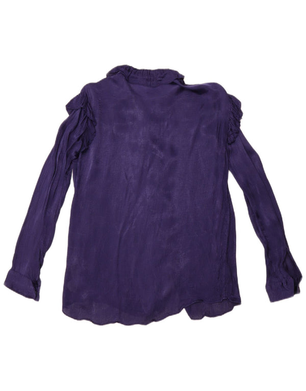 MASSIMO DUTTI Womens Oversized Ruffle Front Shirt Blouse EU 34 2XS Purple