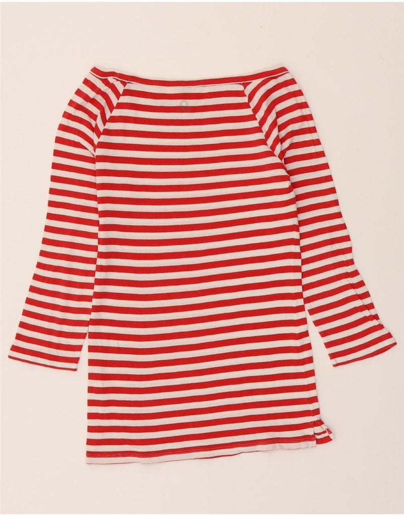 BENETTON Womens Off Shoulder Top 3/4 Sleeve UK 8 Small Red Striped Cotton Vintage Benetton and Second-Hand Benetton from Messina Hembry 