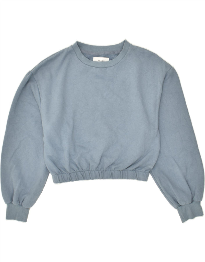 PULL & BEAR Womens Crop Sweatshirt Jumper UK 16 Large Blue Cotton | Vintage Pull & Bear | Thrift | Second-Hand Pull & Bear | Used Clothing | Messina Hembry 