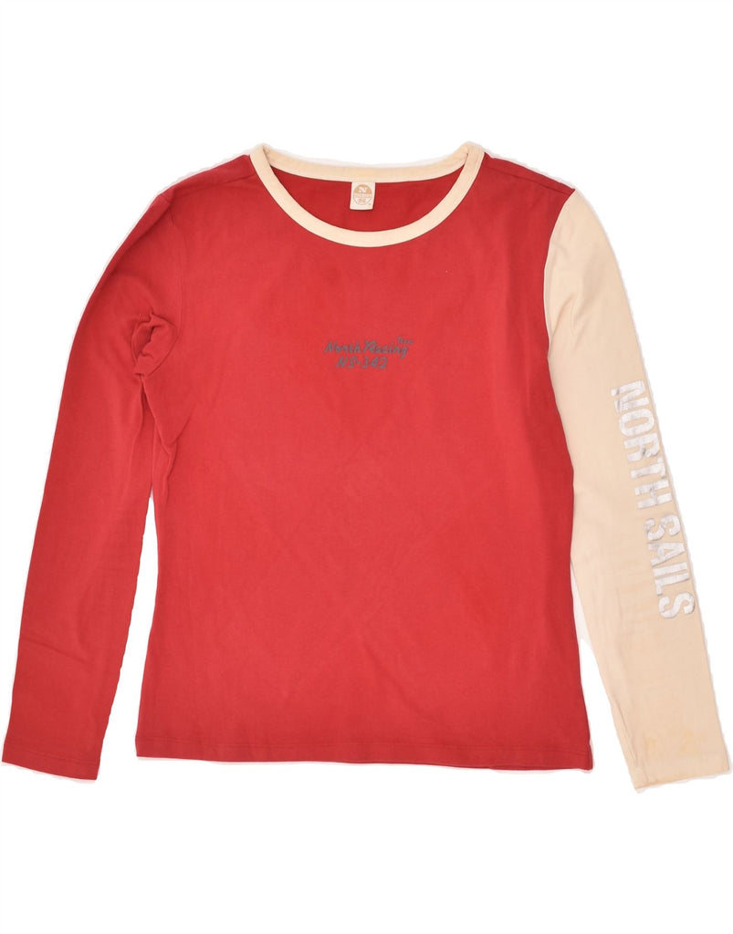 NORTH SAILS Womens Graphic Top Long Sleeve UK 14 Large Red Colourblock | Vintage North Sails | Thrift | Second-Hand North Sails | Used Clothing | Messina Hembry 