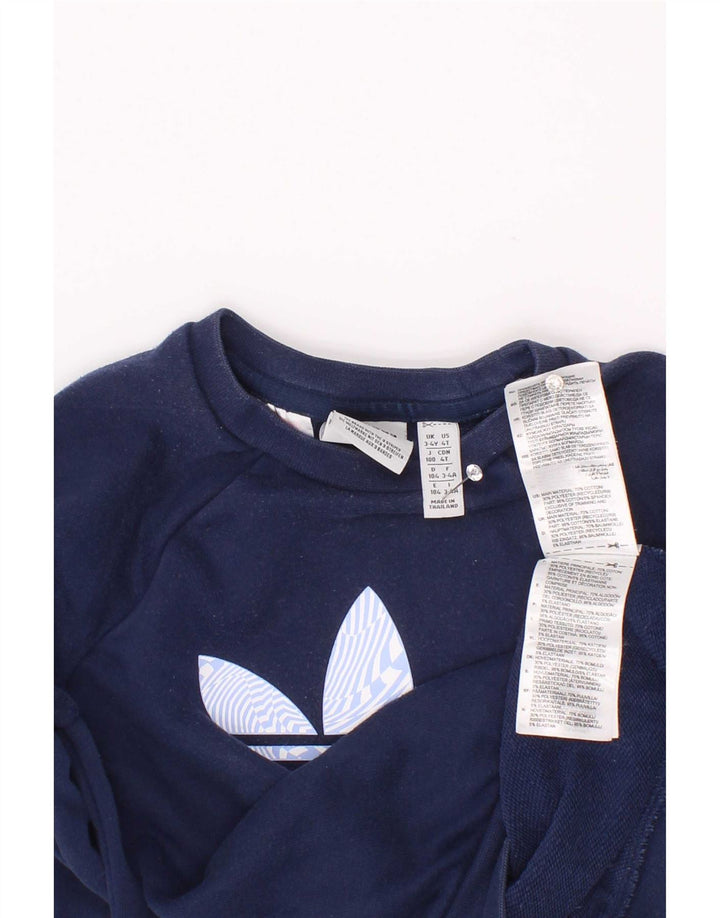 Adidas Boys Graphic Sweatshirt Jumper 3-4 Years Navy Blue Cotton
