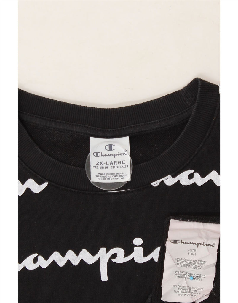 CHAMPION Girls Graphic Sweatshirt Jumper 15-16 Years 2XL Black Cotton Vintage Champion and Second-Hand Champion from Messina Hembry 