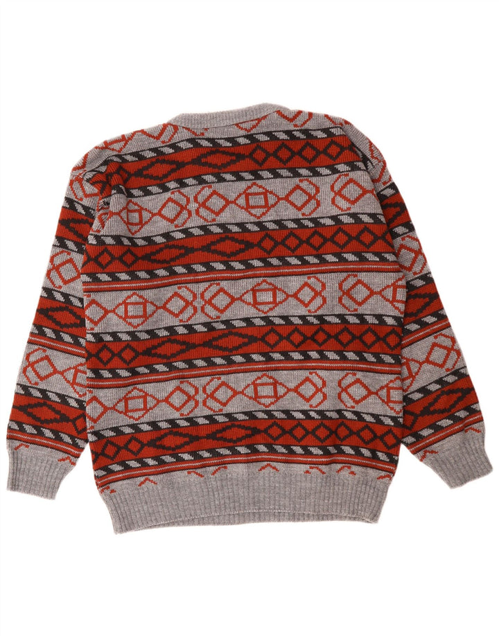 VINTAGE Mens Crew Neck Jumper Sweater Medium Grey Geometric Acrylic