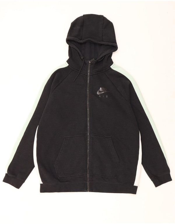 NIKE Mens Zip Hoodie Sweater Large Black Colourblock Cotton