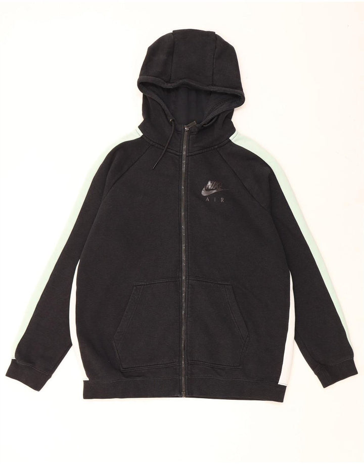 NIKE Mens Zip Hoodie Sweater Large Black Colourblock Cotton