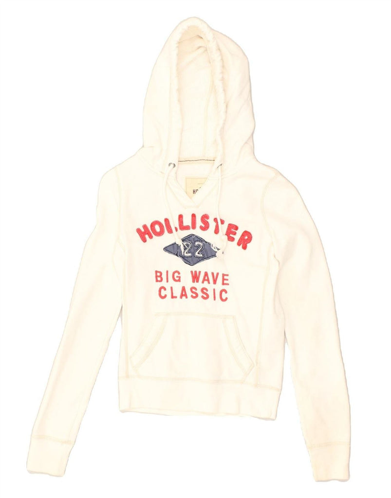 HOLLISTER Womens California Graphic Hoodie Jumper UK 4 XS White Cotton | Vintage Hollister | Thrift | Second-Hand Hollister | Used Clothing | Messina Hembry 