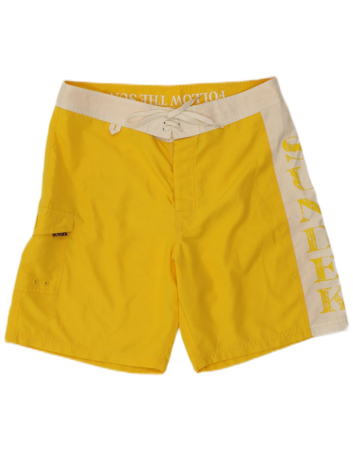 Sundek Mens Graphic Swimming Shorts Medium  Yellow Colourblock