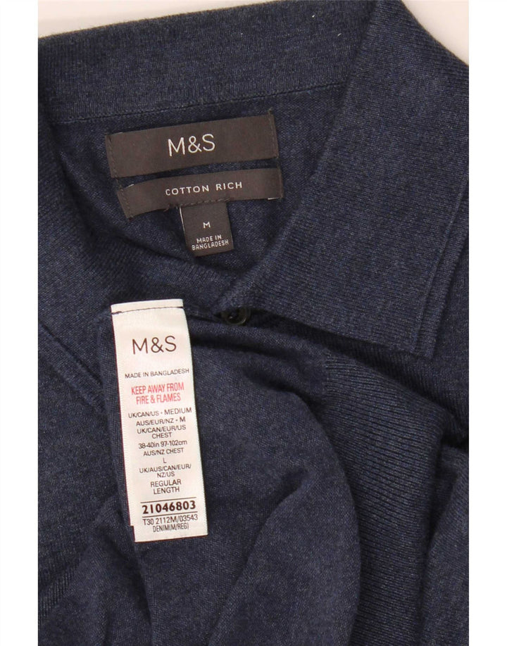 Marks & Spencer Mens Polo Neck Jumper Sweater Medium Navy Blue Cotton