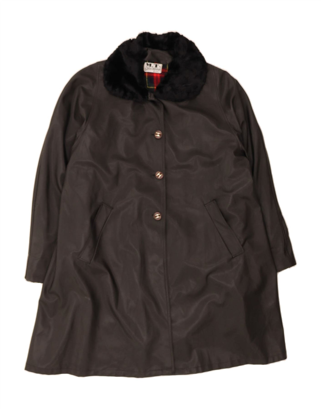 LINEA DONNA Womens Overcoat UK 18 XL Black Vintage Linea Donna and Second-Hand Linea Donna from Messina Hembry 