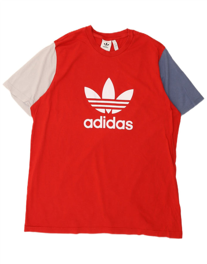 ADIDAS Mens Graphic T-Shirt Top XL Red Colourblock Cotton