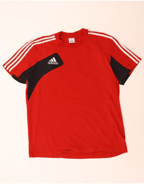 Adidas Mens T-Shirt Top UK 42/44 Large Red Colourblock Cotton