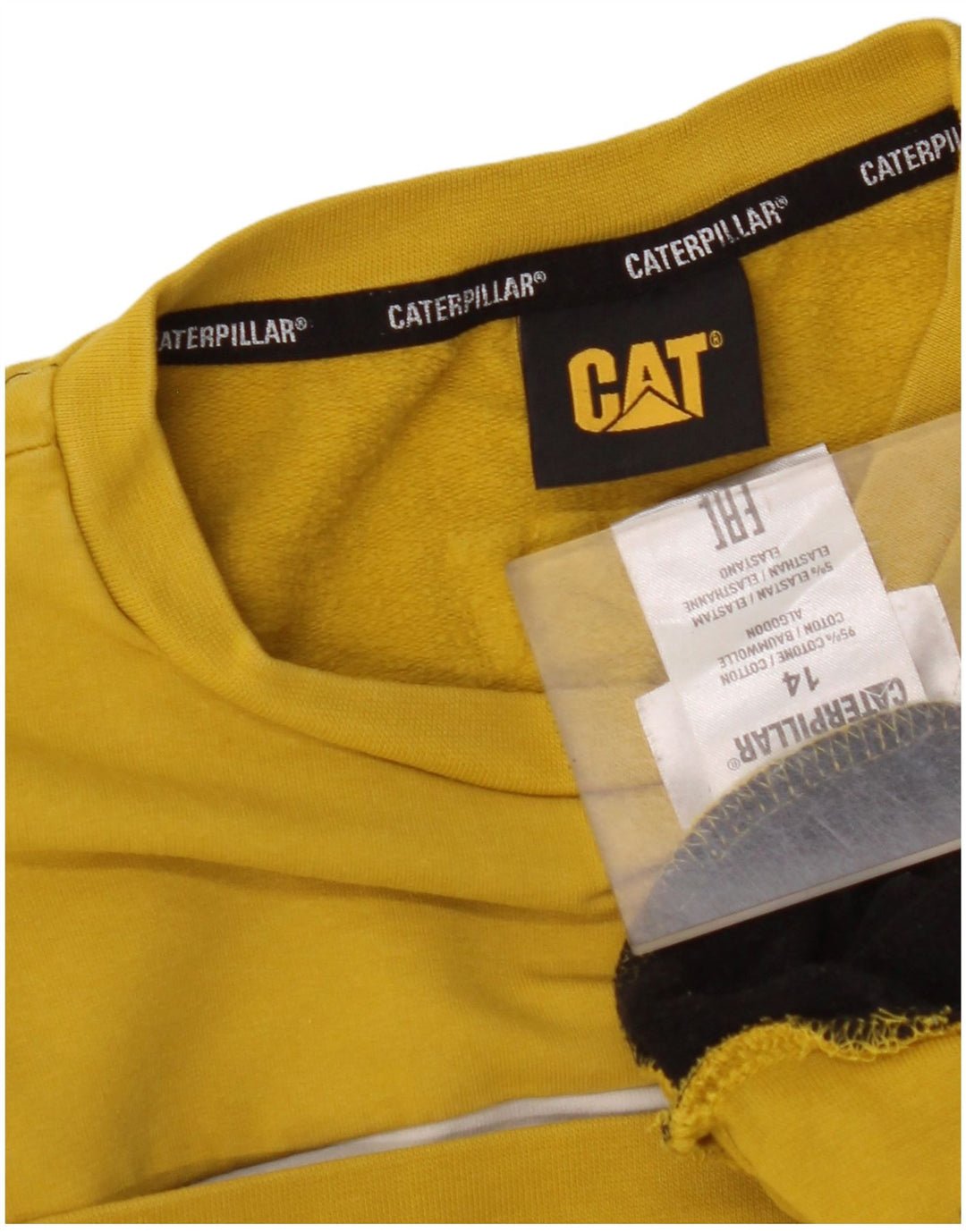 CAT Boys Graphic Sweatshirt Jumper 13-14 Years Yellow Colourblock Cotton