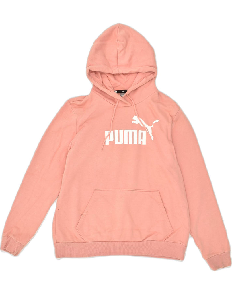 PUMA Womens Graphic Hoodie Jumper UK 14 Large Pink Cotton | Vintage Puma | Thrift | Second-Hand Puma | Used Clothing | Messina Hembry 