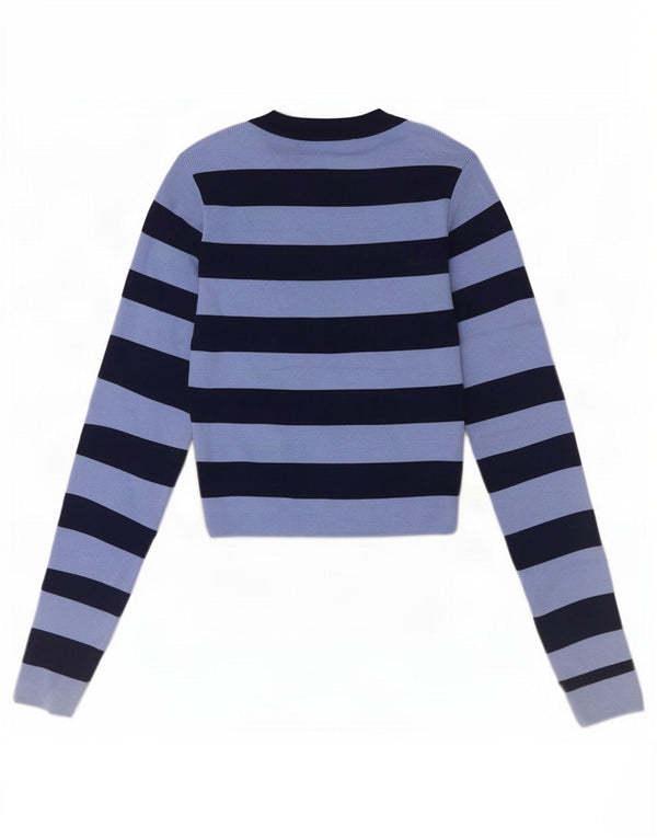 Zara Womens Crop Top Long Sleeve UK 8 Small Blue Striped