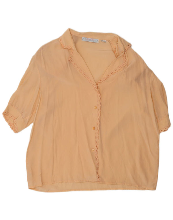 Vintage Womens Short Sleeve Oversized Shirt Blouse UK 16 Large Beige Silk