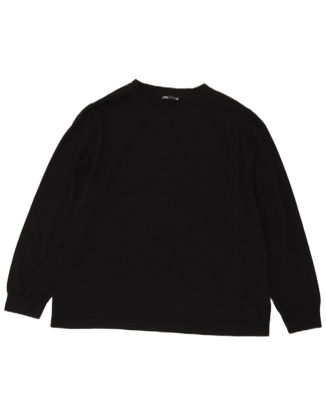 Zara Womens Top Long Sleeve UK 16 Large Black Cotton