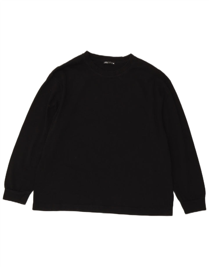 Zara Womens Top Long Sleeve UK 16 Large Black Cotton