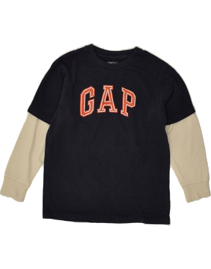 GAP Boys Graphic T-Shirt Top 6-7 Years Navy Blue Colourblock Cotton | Vintage Gap | Thrift | Second-Hand Gap | Used Clothing | Messina Hembry 