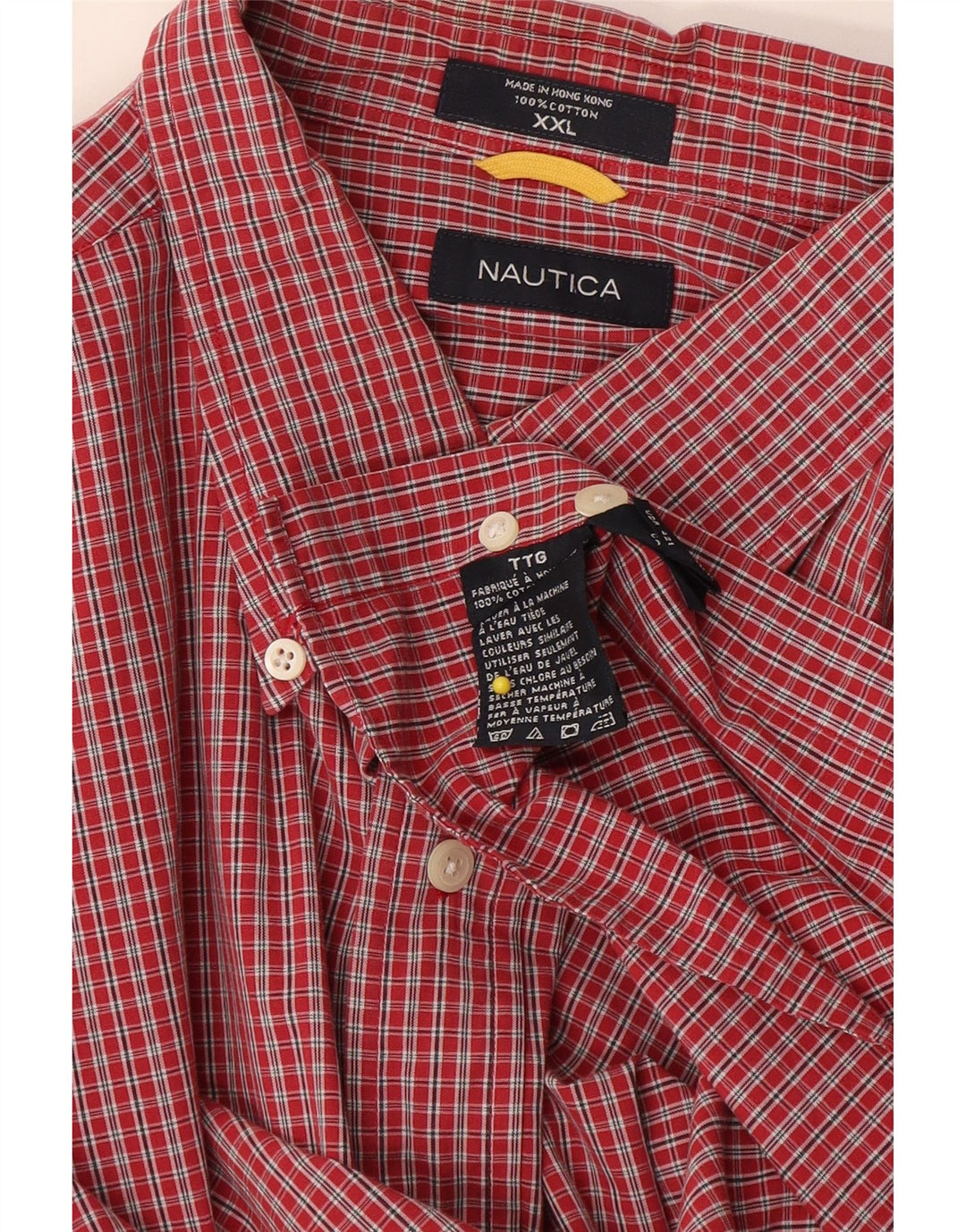 Nautica Mens Short Sleeve Shirt 2XL Red Check Cotton