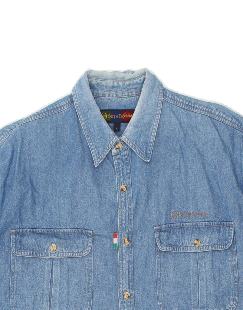 SERGIO TACCHINI Mens Denim Shirt Large Blue Cotton | Vintage Sergio Tacchini | Thrift | Second-Hand Sergio Tacchini | Used Clothing | Messina Hembry 